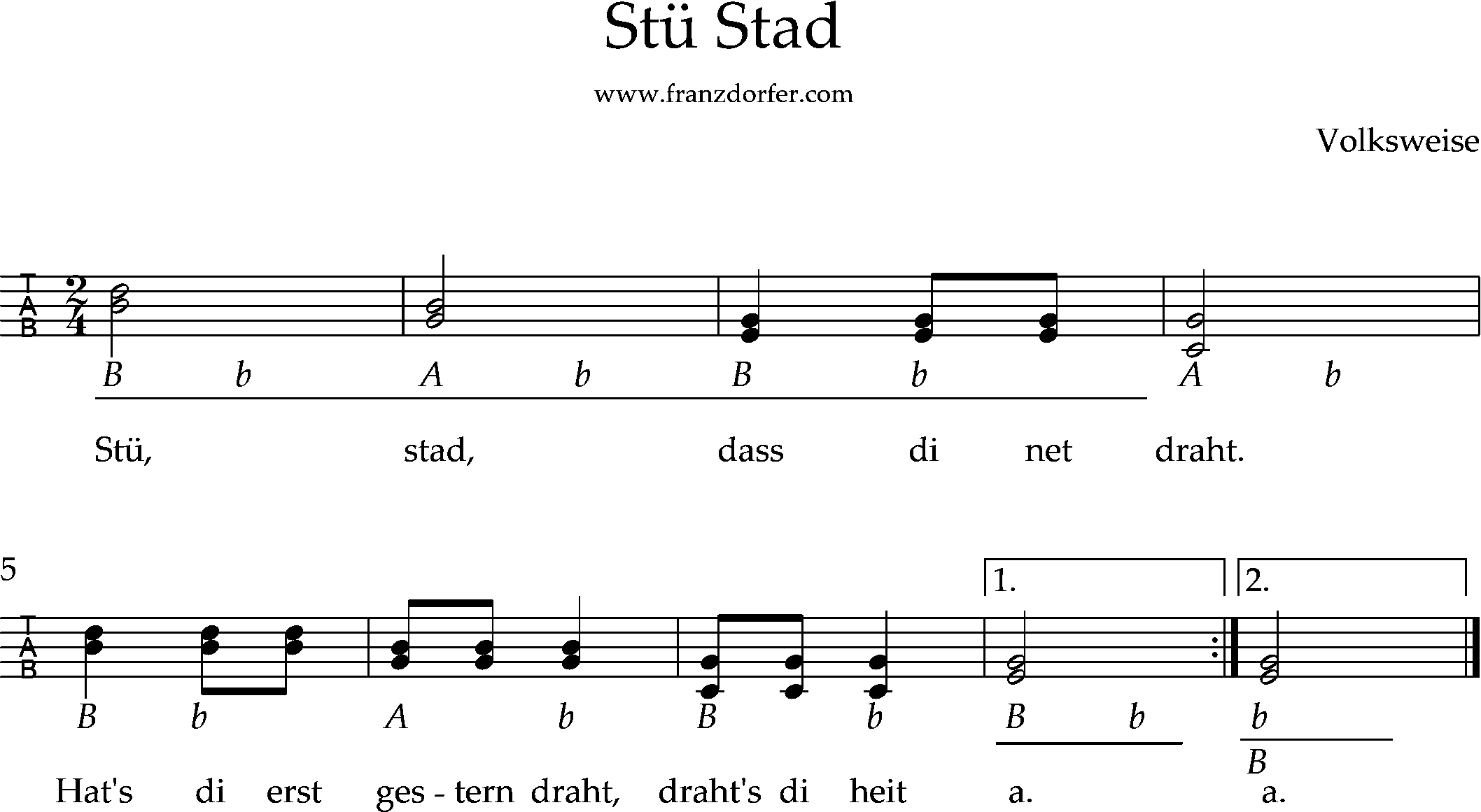 ziachnoten, Quetschn, Achtelnoten, Stü Stad Steirische lernen, Achtel , Stü Stad im 2/4 Takt